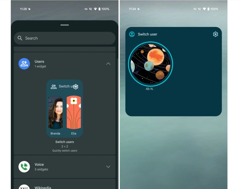 android 16 switch user widget