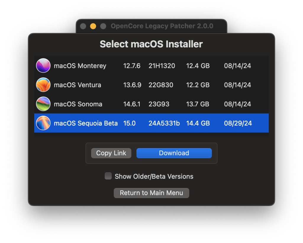 OCLP GUI Installer Download Listed Products.033408f2