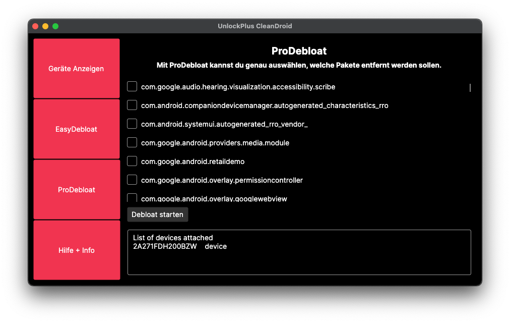 CleanDroid ProDebloat Modus